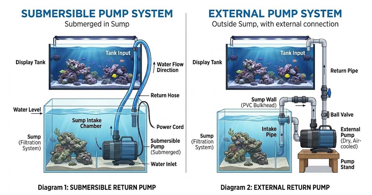 Saltwater Aquarium Return Pump Selection Internal or External Return Pupm